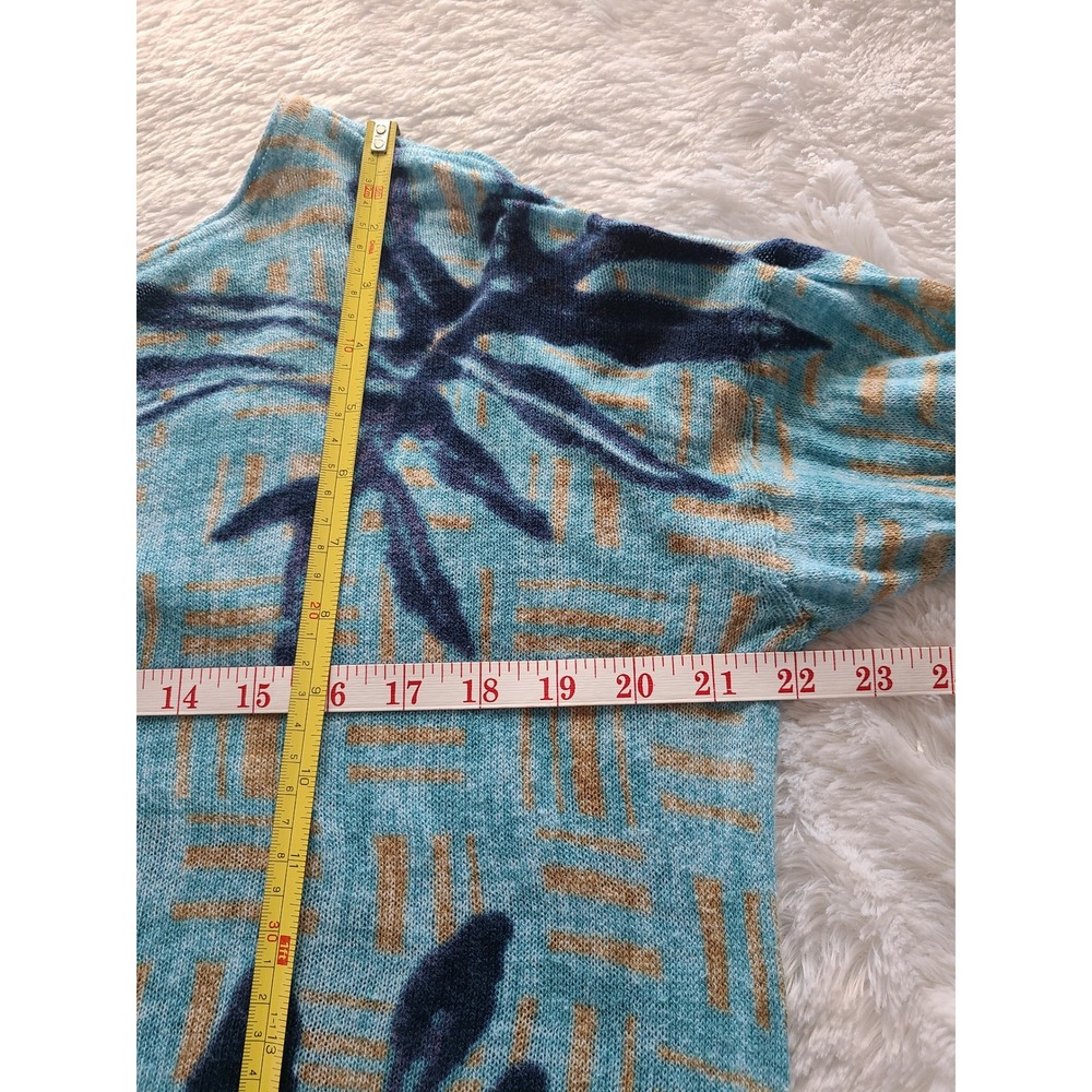 NIC+ZOE Womens Tropical Leaf Print Lightweight Knit Sweater Blue Tan Large - Picture 3 of 6
